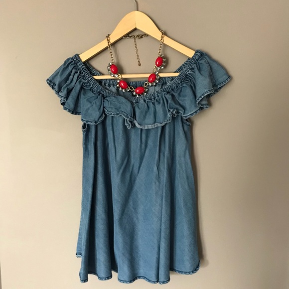 Velvet Heart Tops - Jean ruffle top